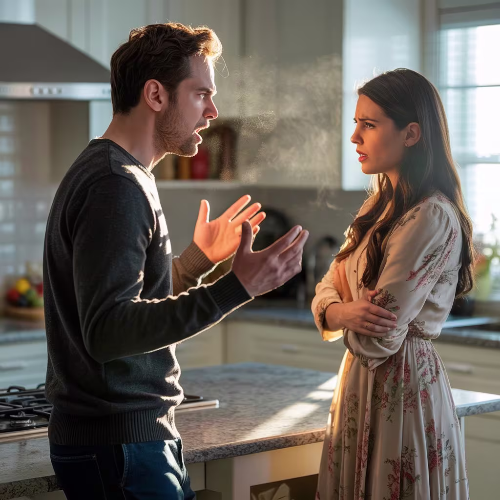 Muškarac i žena se raspravljaju u kuhinji